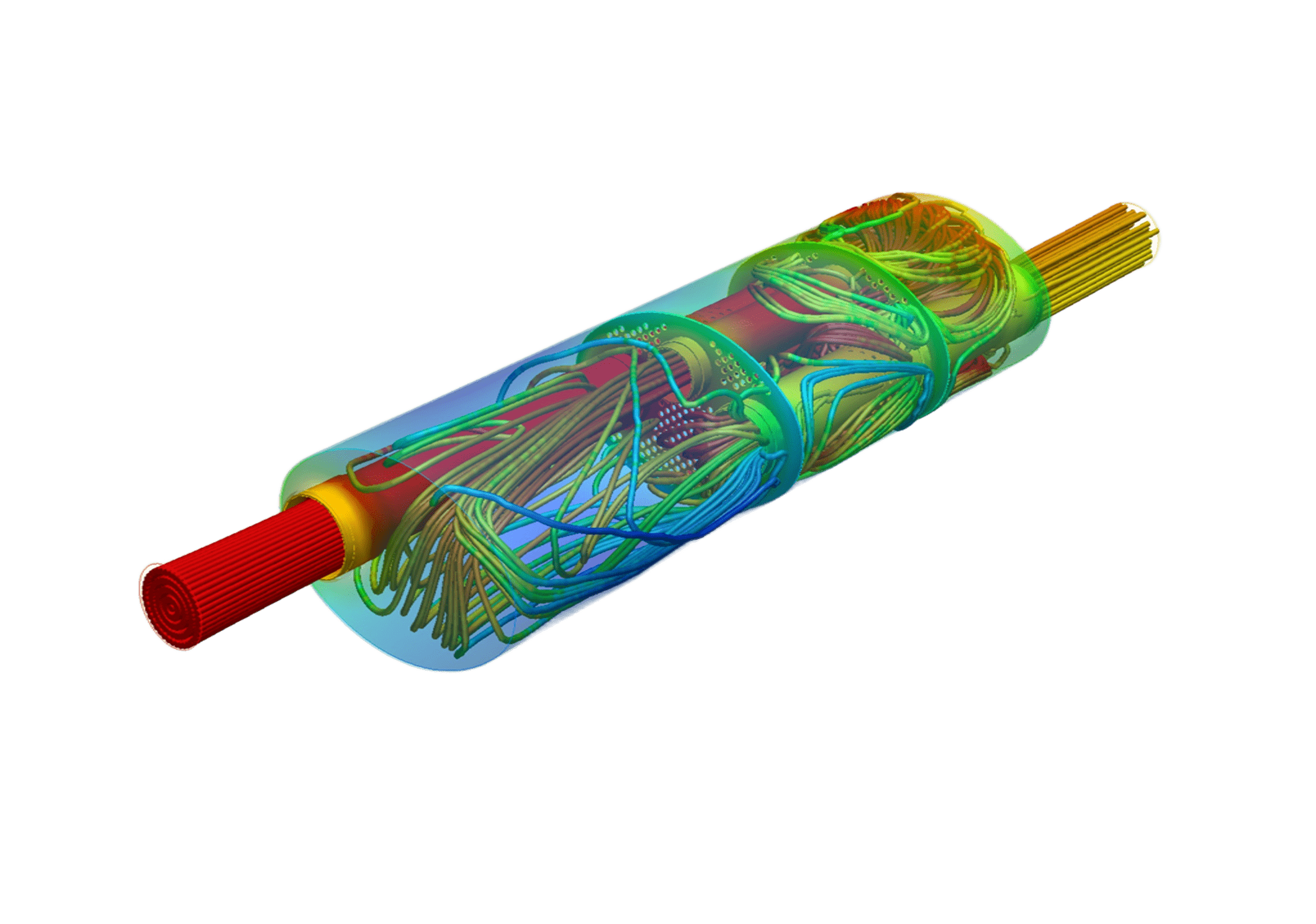 Egzoz susturucusunun CFD analizi, hız akım çizgileri